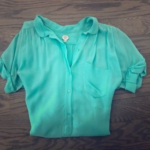 Aritzia silk turquoise blouse